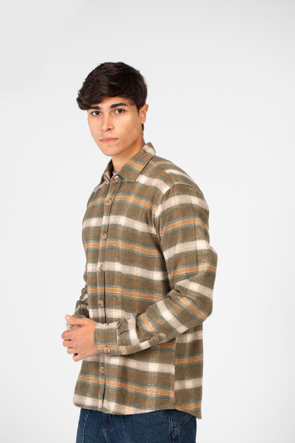 Men's Checked Shirt With Button Front And Long Sleeves