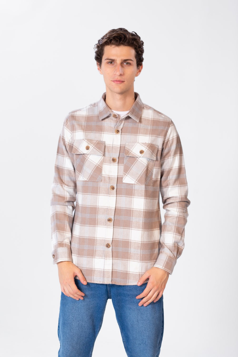 Men's Check Shirt With Long Sleeves And Pockets