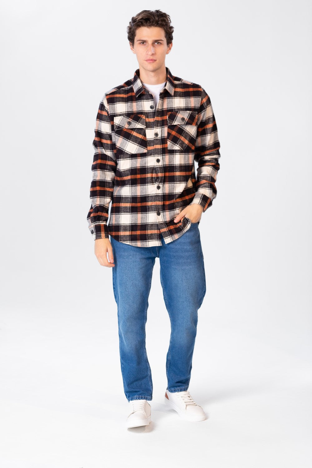Men's Check Shirt With Long Sleeves And Pockets