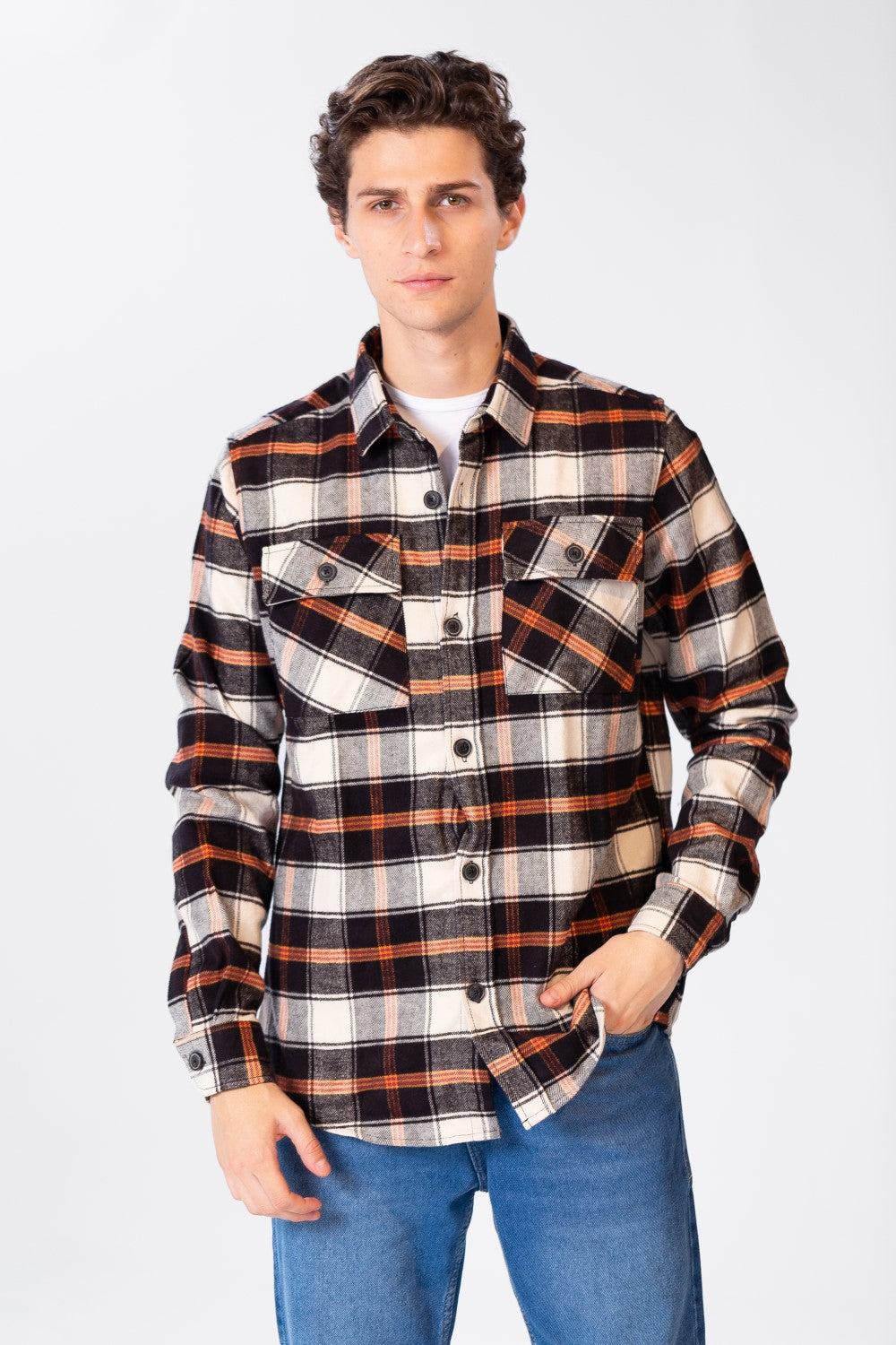 Men's Check Shirt With Long Sleeves And Pockets