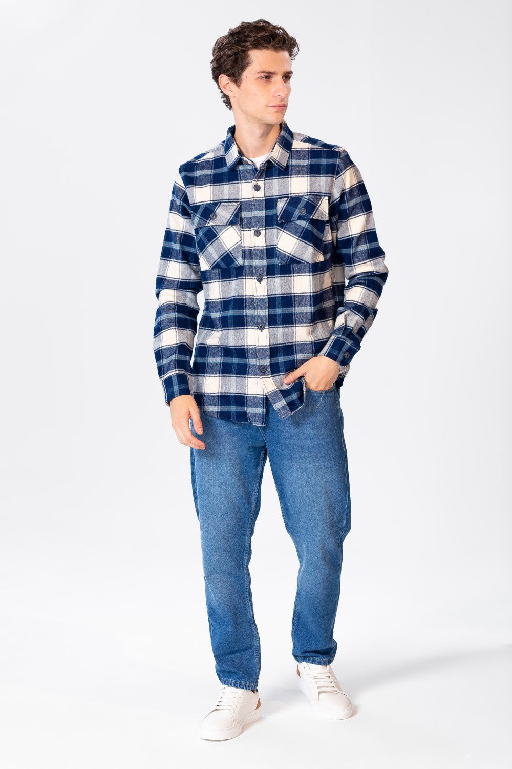 Men's Check Shirt With Long Sleeves And Pockets