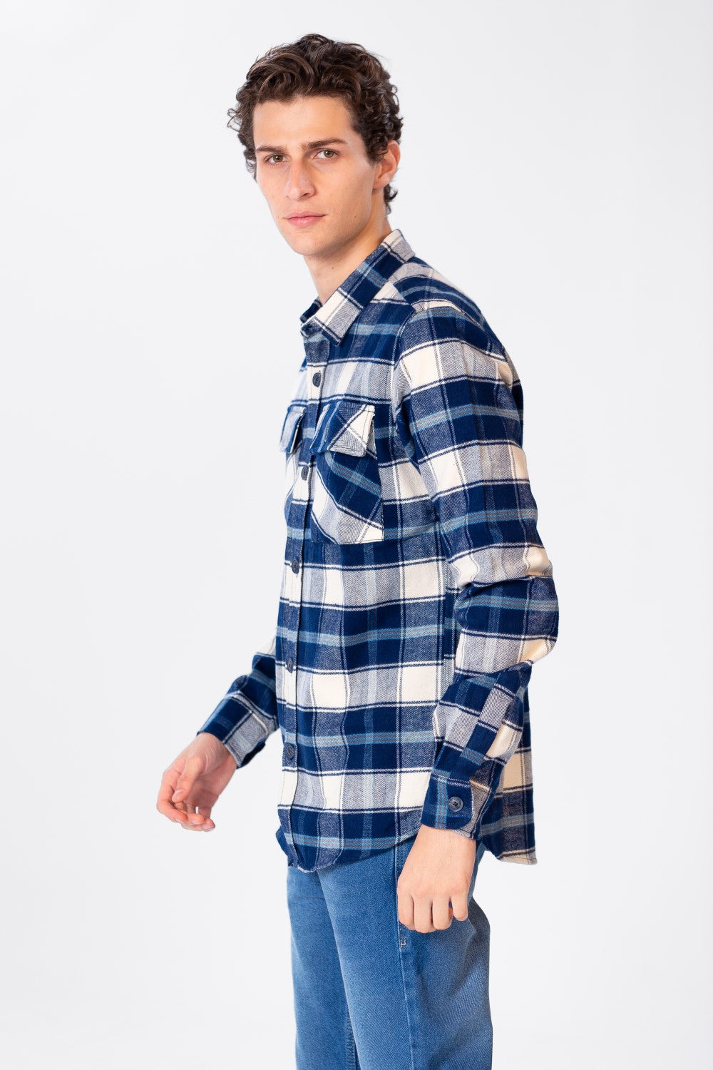 Men's Check Shirt With Long Sleeves And Pockets