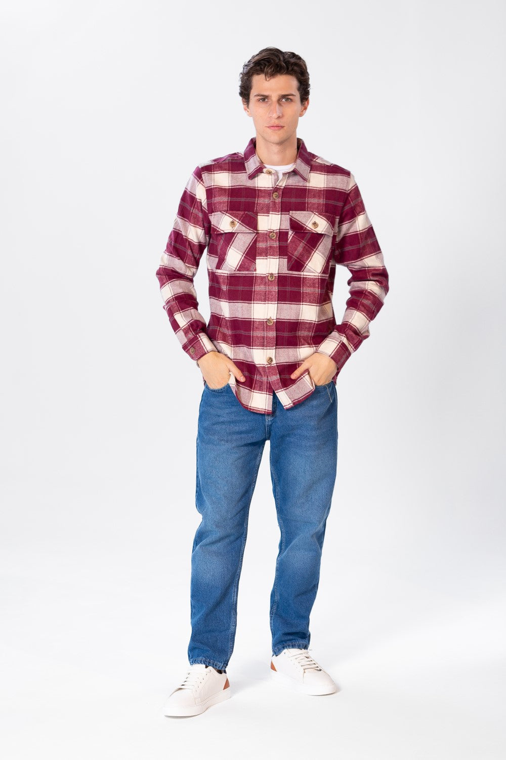 Men's Check Shirt With Long Sleeves And Pockets