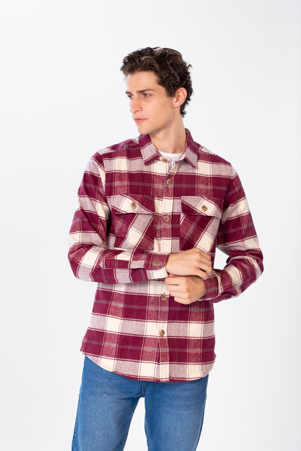 Men's Check Shirt With Long Sleeves And Pockets