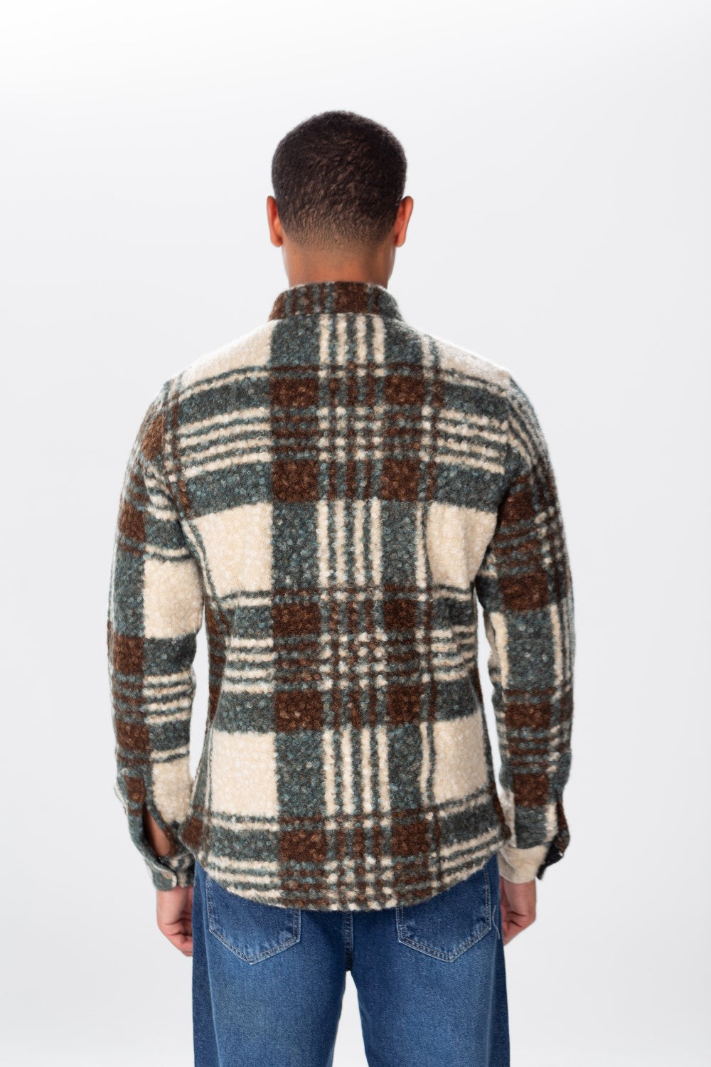Men's Checked Wool Shirt With Long Sleeves And Pockets