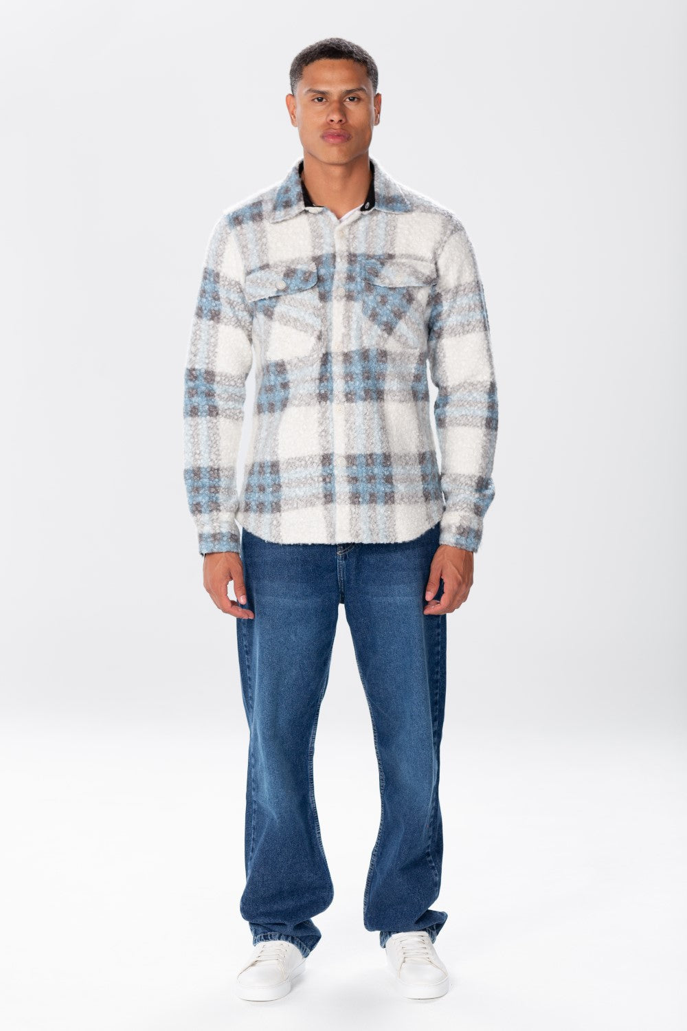 Men's White Checked Wool Shirt