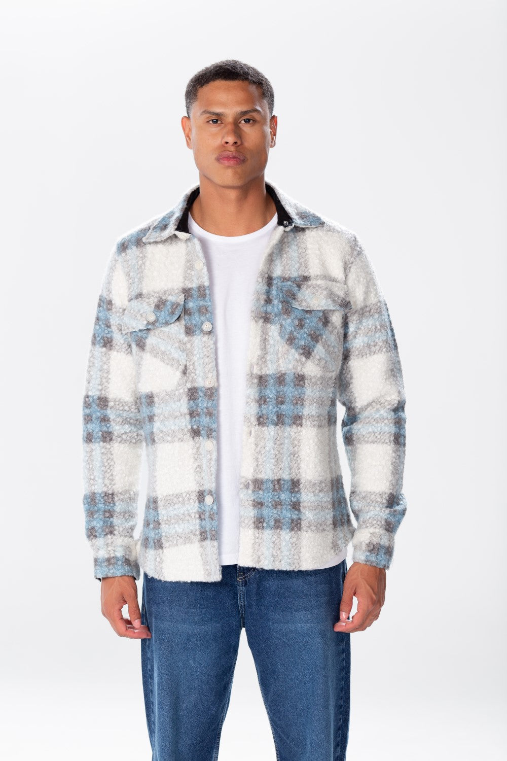 Men's White Checked Wool Shirt