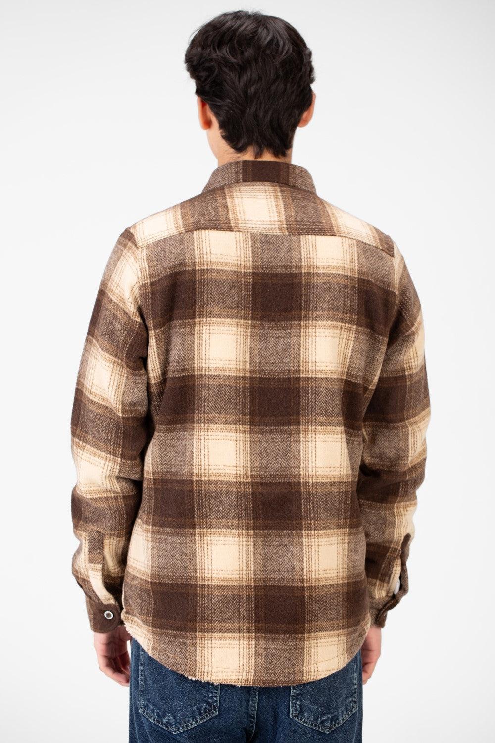 Men's Winter Fur Padded Checked Shirt With Pockets And Long Sleeves