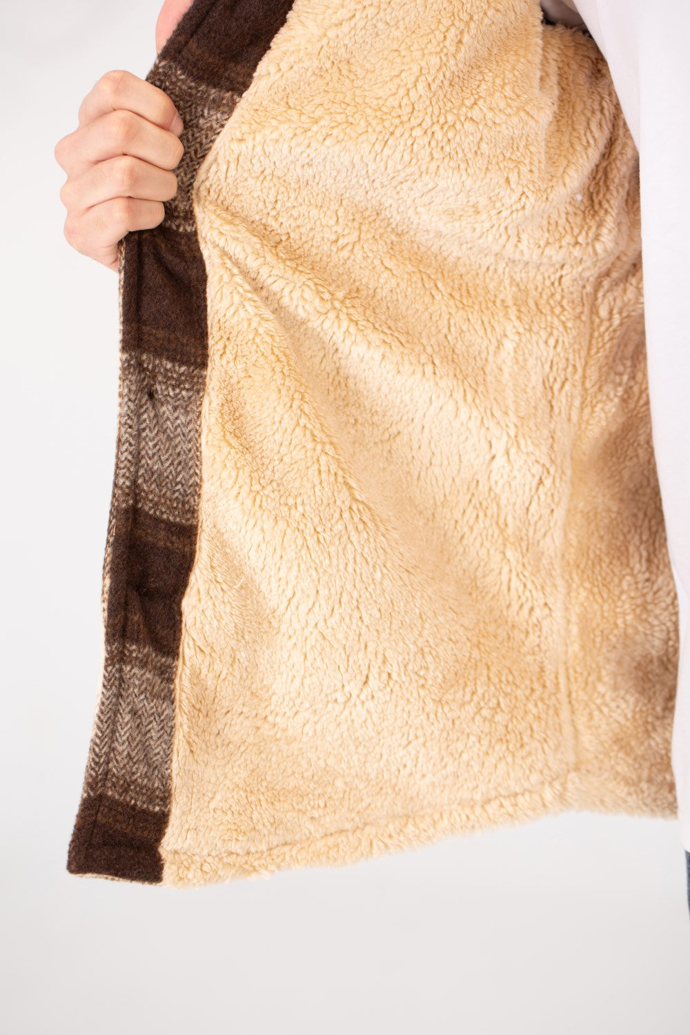 Men's Winter Fur Padded Checked Shirt With Pockets And Long Sleeves