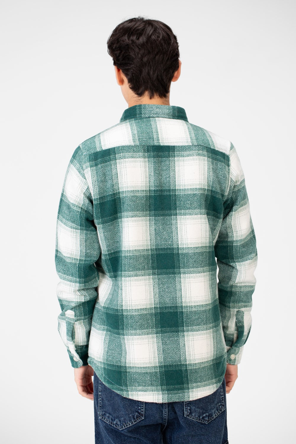 Men's Winter Fur Padded Checked Shirt With Pockets And Long Sleeves