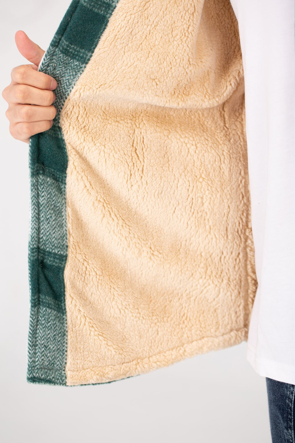 Men's Winter Fur Padded Checked Shirt With Pockets And Long Sleeves