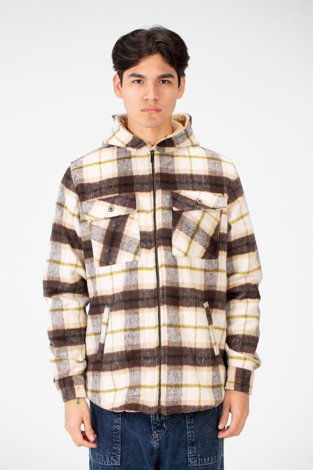 Men's Padded Fur Hood Shirt With A Full Zipper Closure