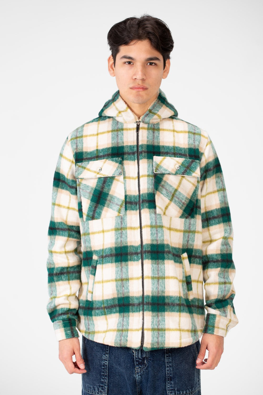 Men's Padded Fur Hood Shirt With A Full Zipper Closure