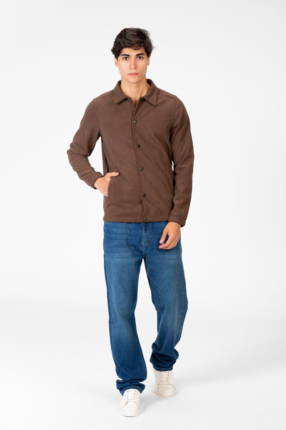 Men's Basic Fur Padded Shirt With Front Pockets And Long Sleeves