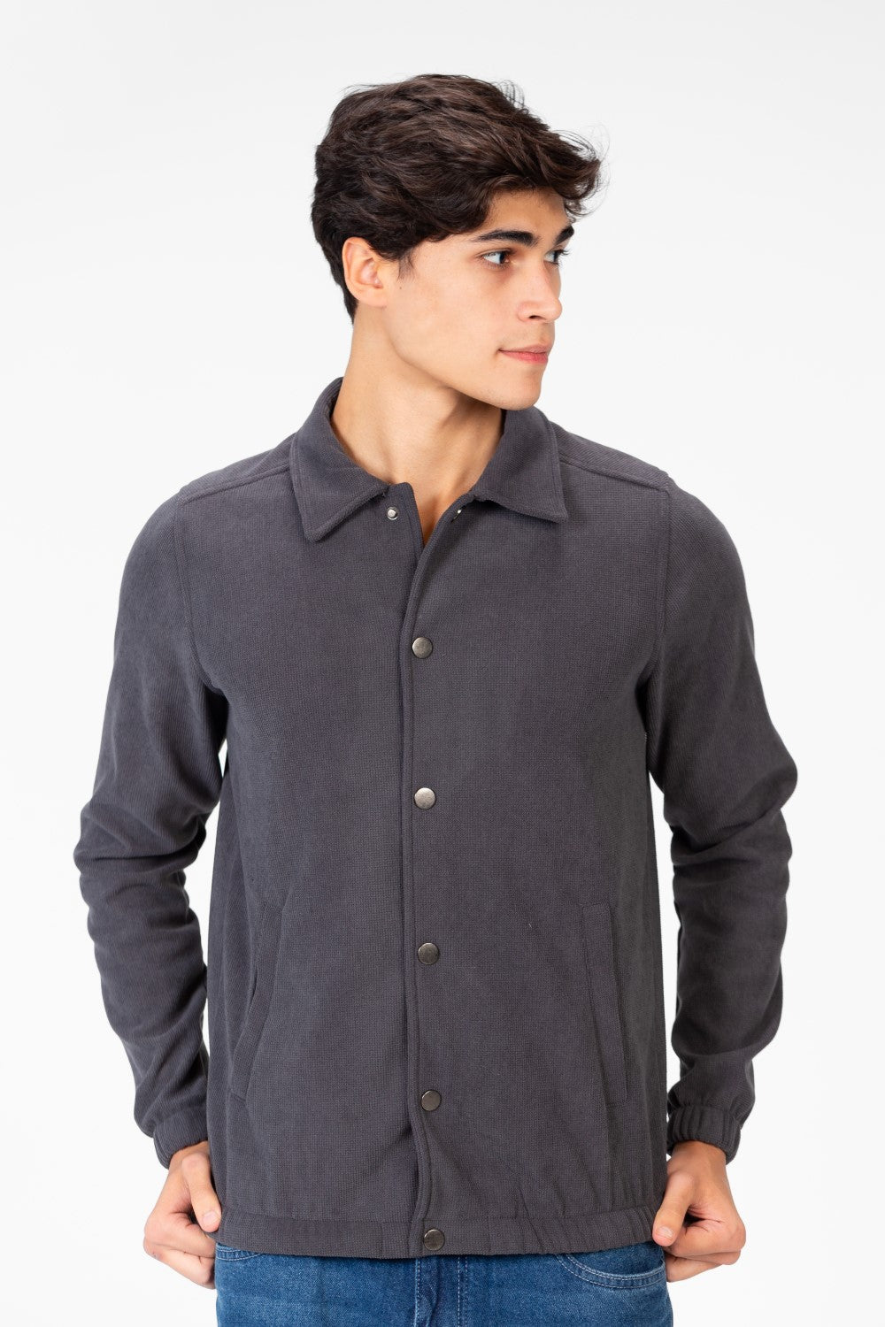 Men's Basic Fur Padded Shirt With Front Pockets And Long Sleeves