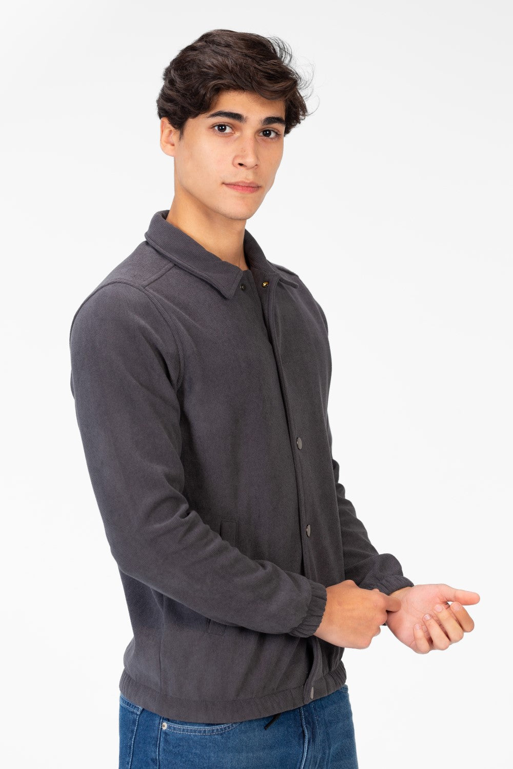 Men's Basic Fur Padded Shirt With Front Pockets And Long Sleeves