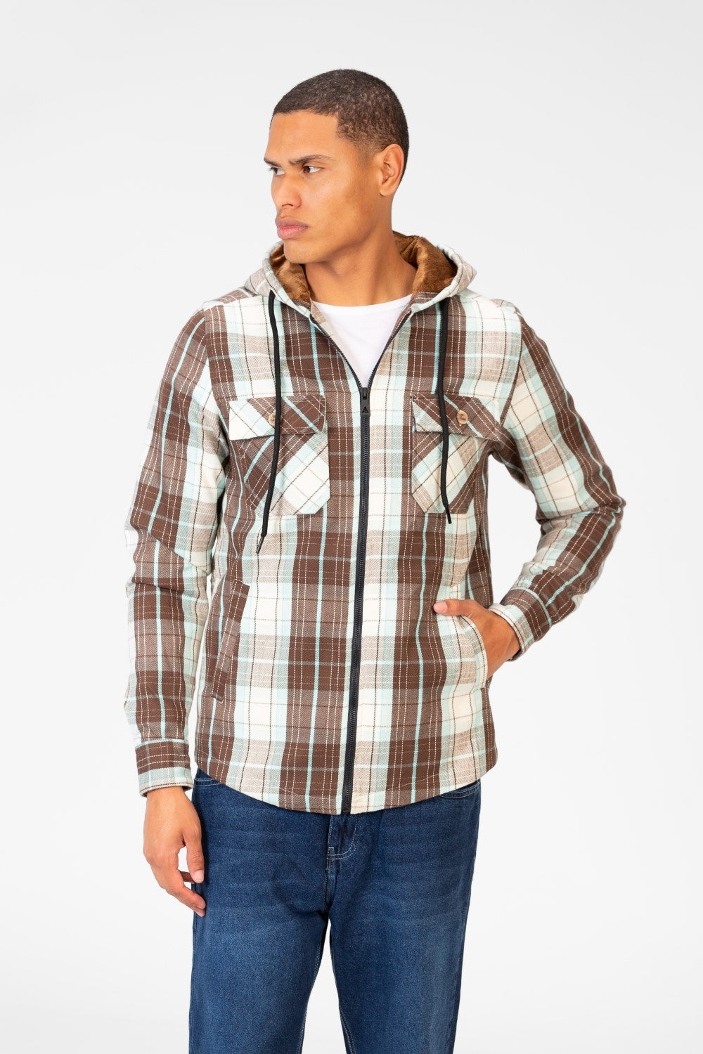 Men's Fur Padded Shirt With Full Zip And Pockets