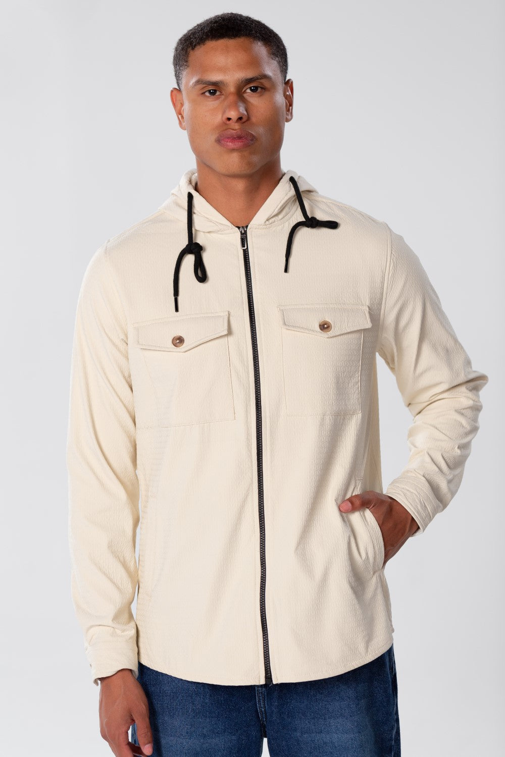 Men's Fur Padded Shirt With Zippers And Front Pockets