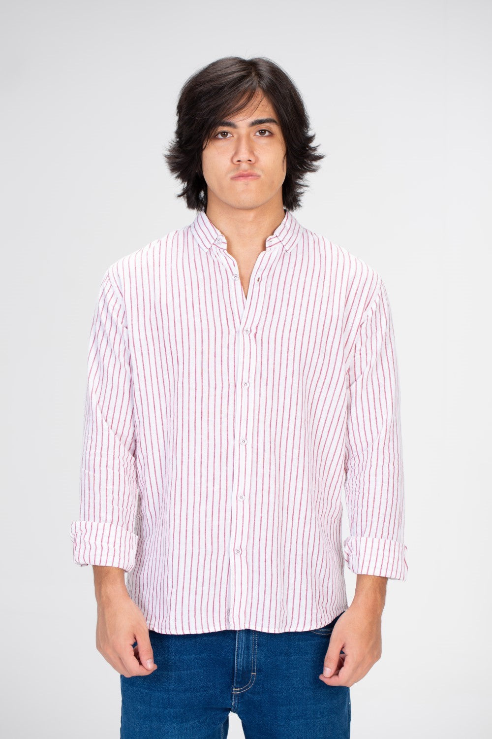 قميص رجالي سليم فيت بأكمام طويلة مصنوع من مادة الكتان المريحة