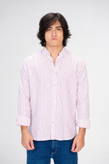 قميص رجالي سليم فيت بأكمام طويلة مصنوع من مادة الكتان المريحة