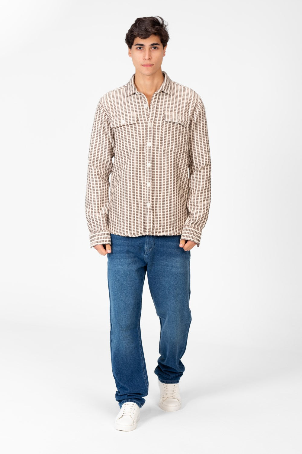 Men's Striped Slim Fit Shirt With Front Pockets