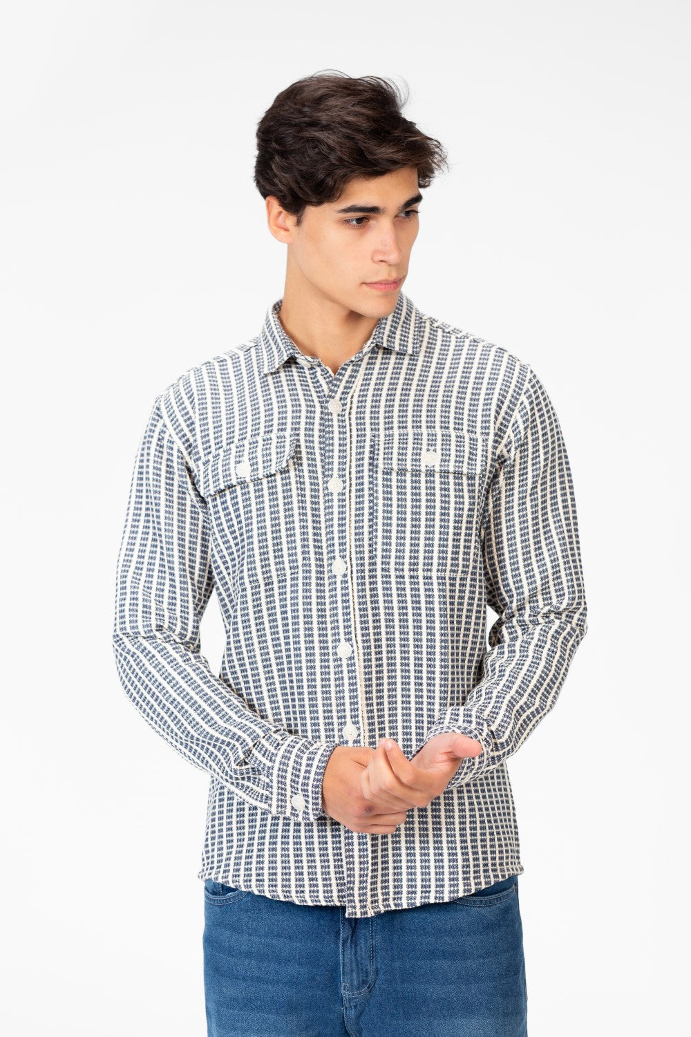 Men's Striped Slim Fit Shirt With Front Pockets