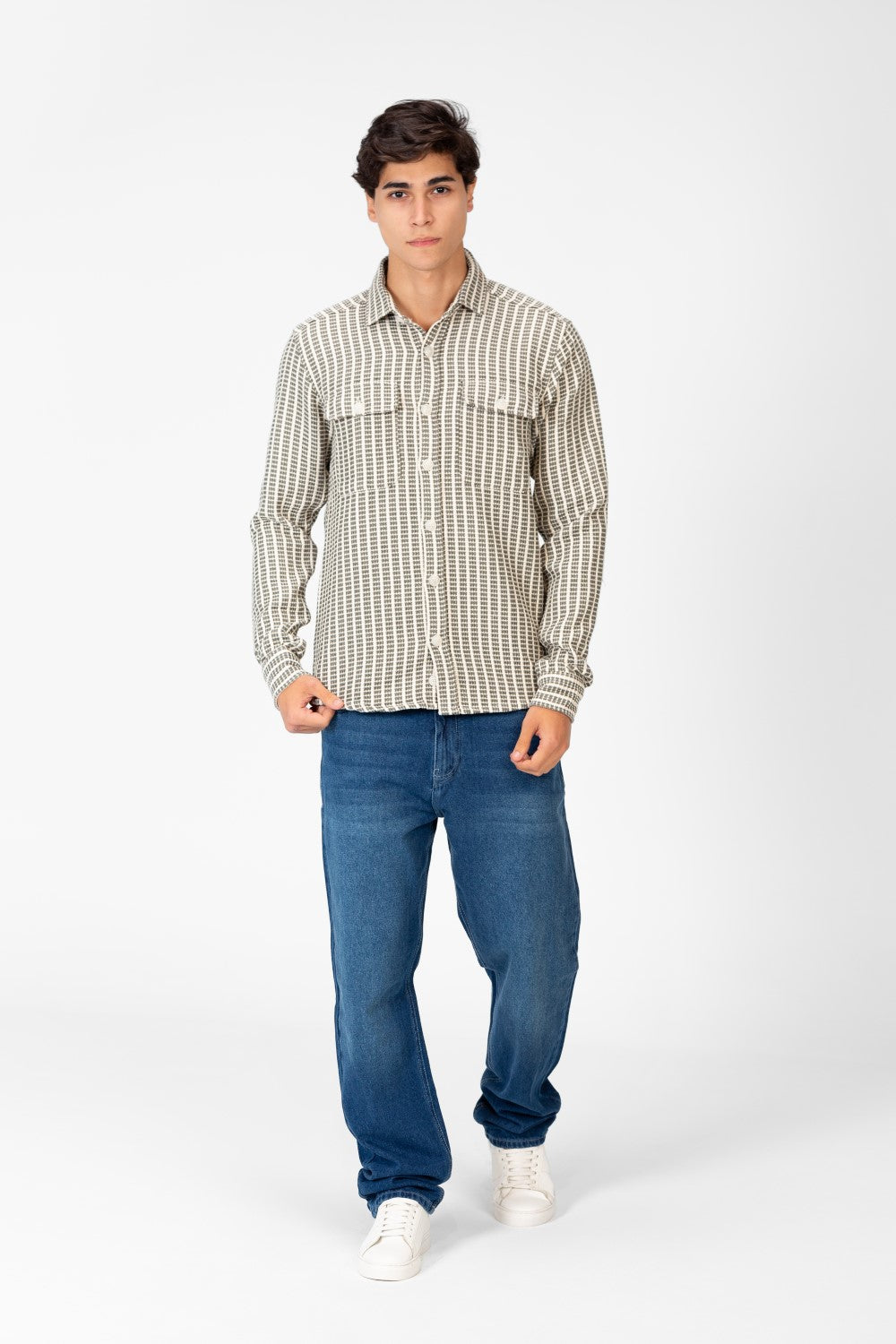 Men's Striped Slim Fit Shirt With Front Pockets