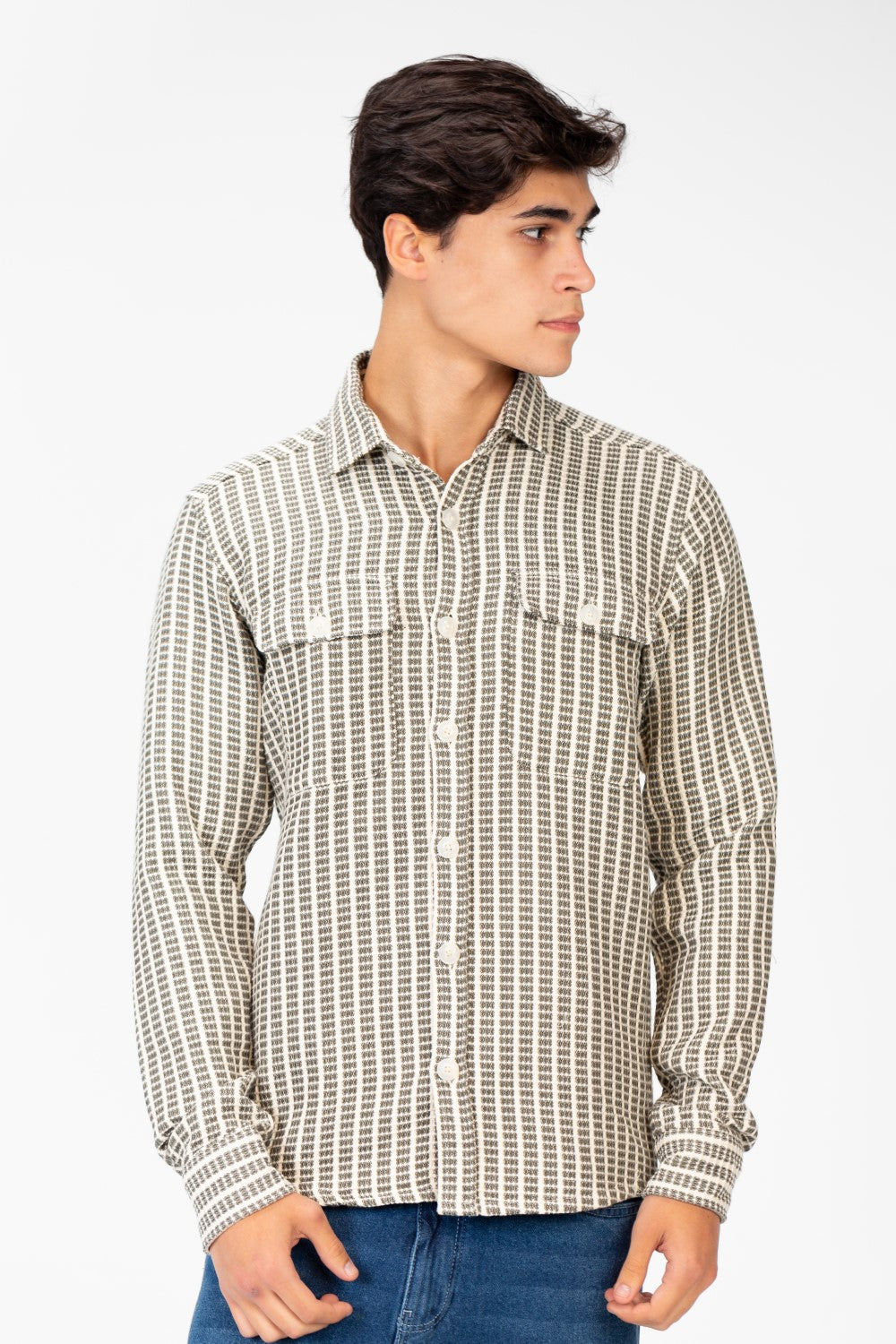 Men's Striped Slim Fit Shirt With Front Pockets
