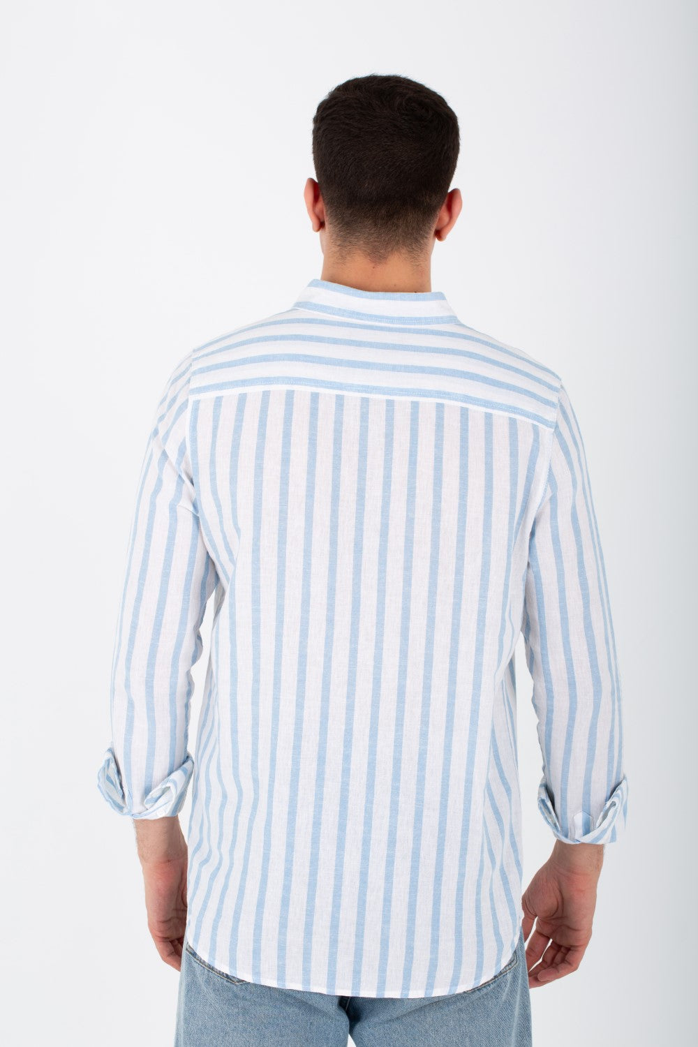 Mens Long Sleeved Striped Shirt In Comfortable Linen Material