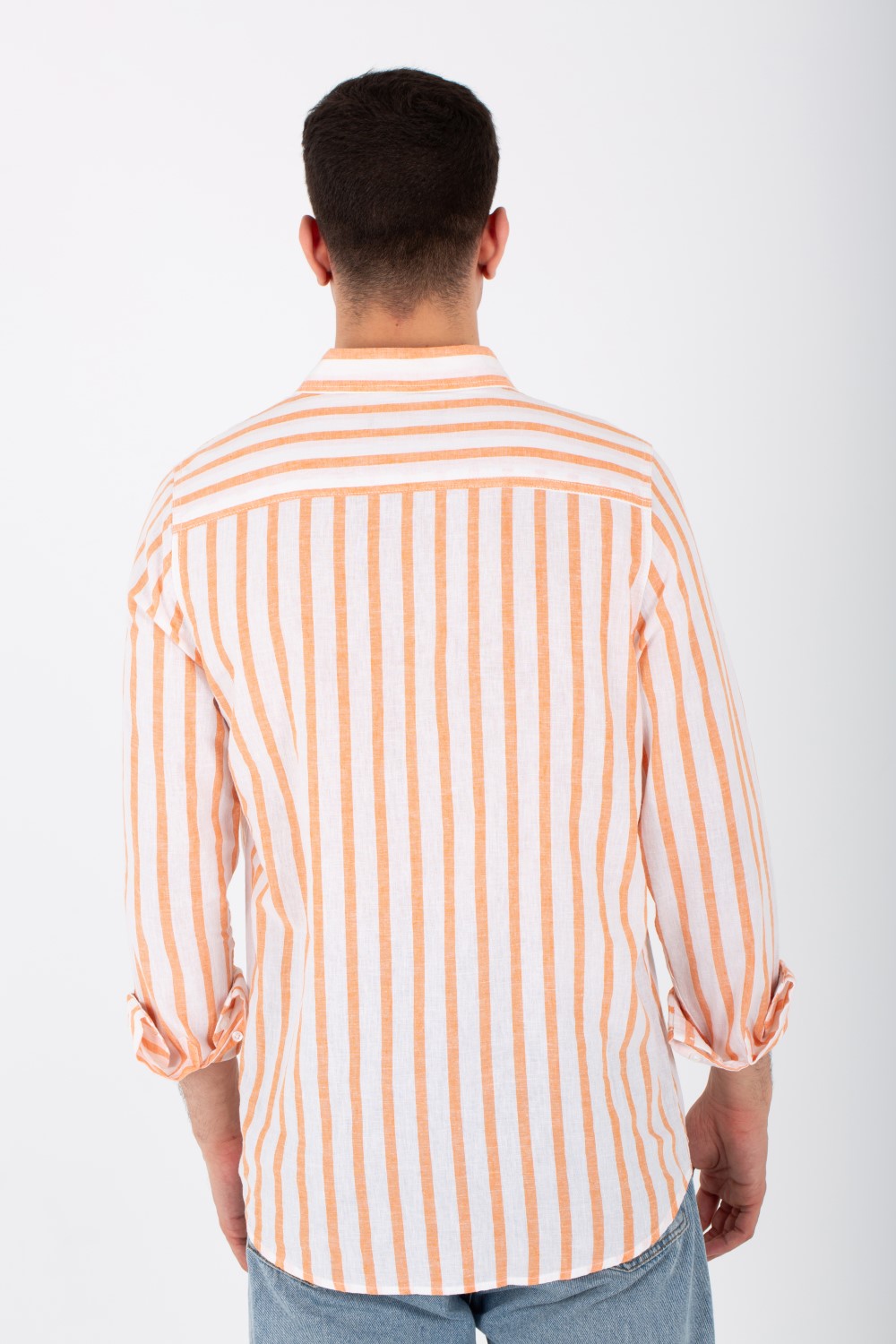 Mens Long Sleeved Striped Shirt In Comfortable Linen Material