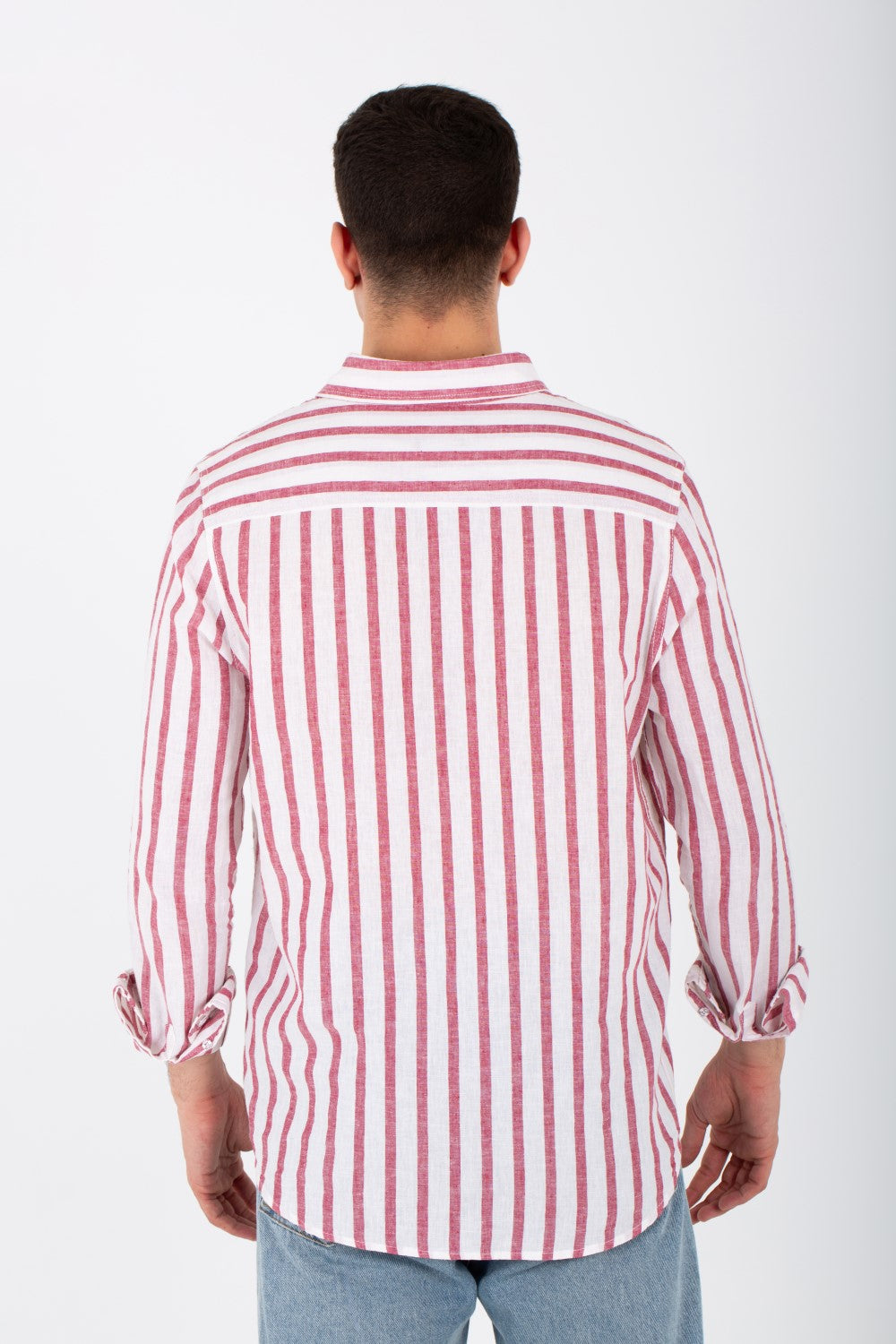 Mens Long Sleeved Striped Shirt In Comfortable Linen Material