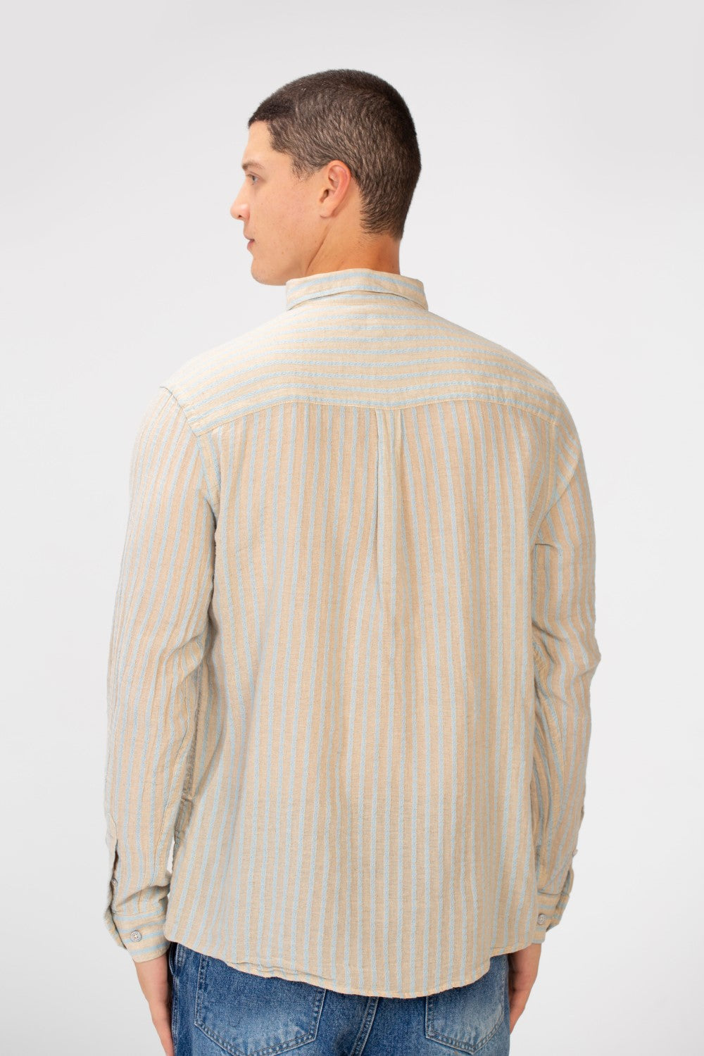 Men's Linen Striped Long Sleeve Regular Fit Shirt High Quality Material