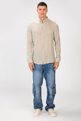 Men's Linen Striped Long Sleeve Regular Fit Shirt High Quality Material