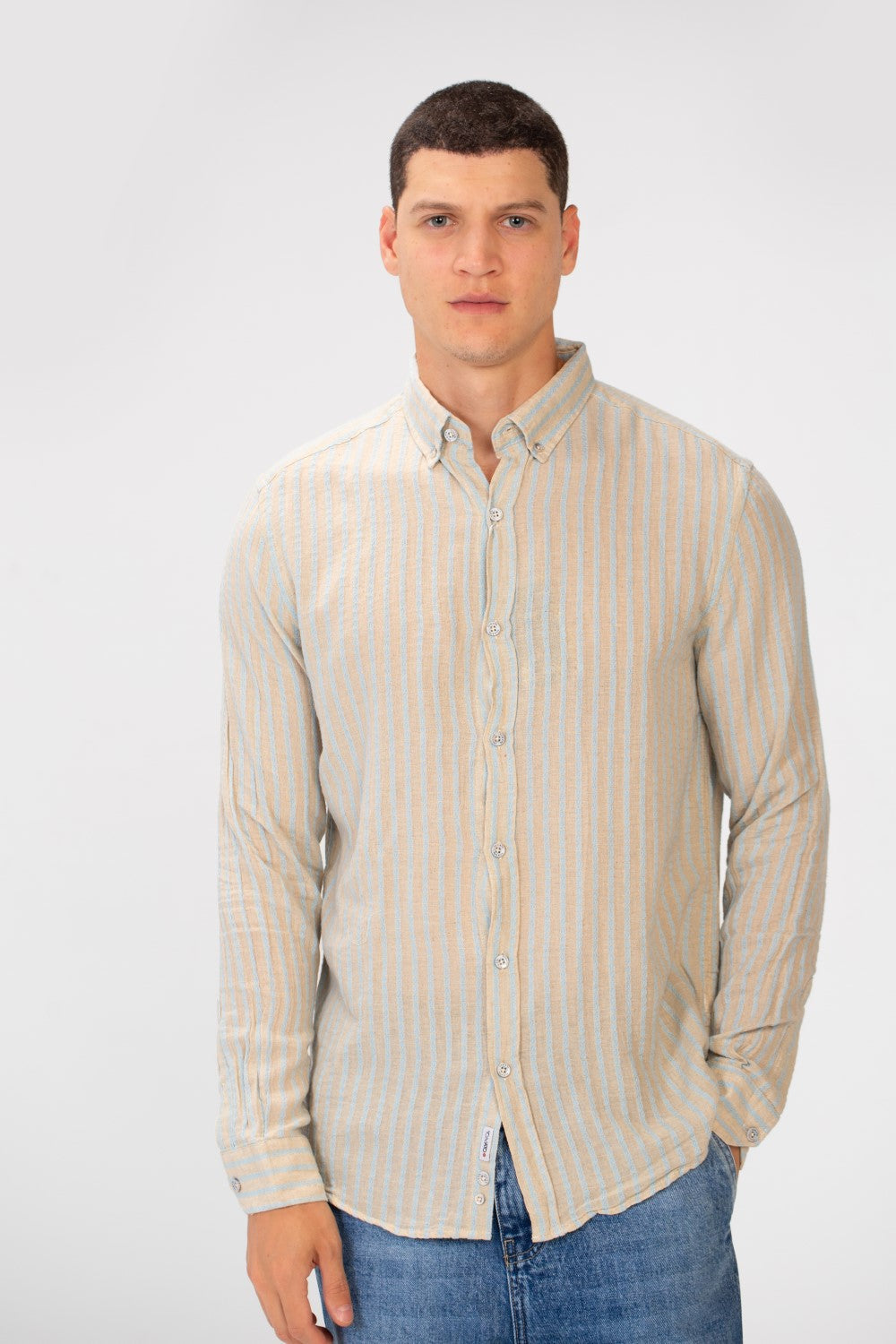 Men's Linen Striped Long Sleeve Regular Fit Shirt High Quality Material