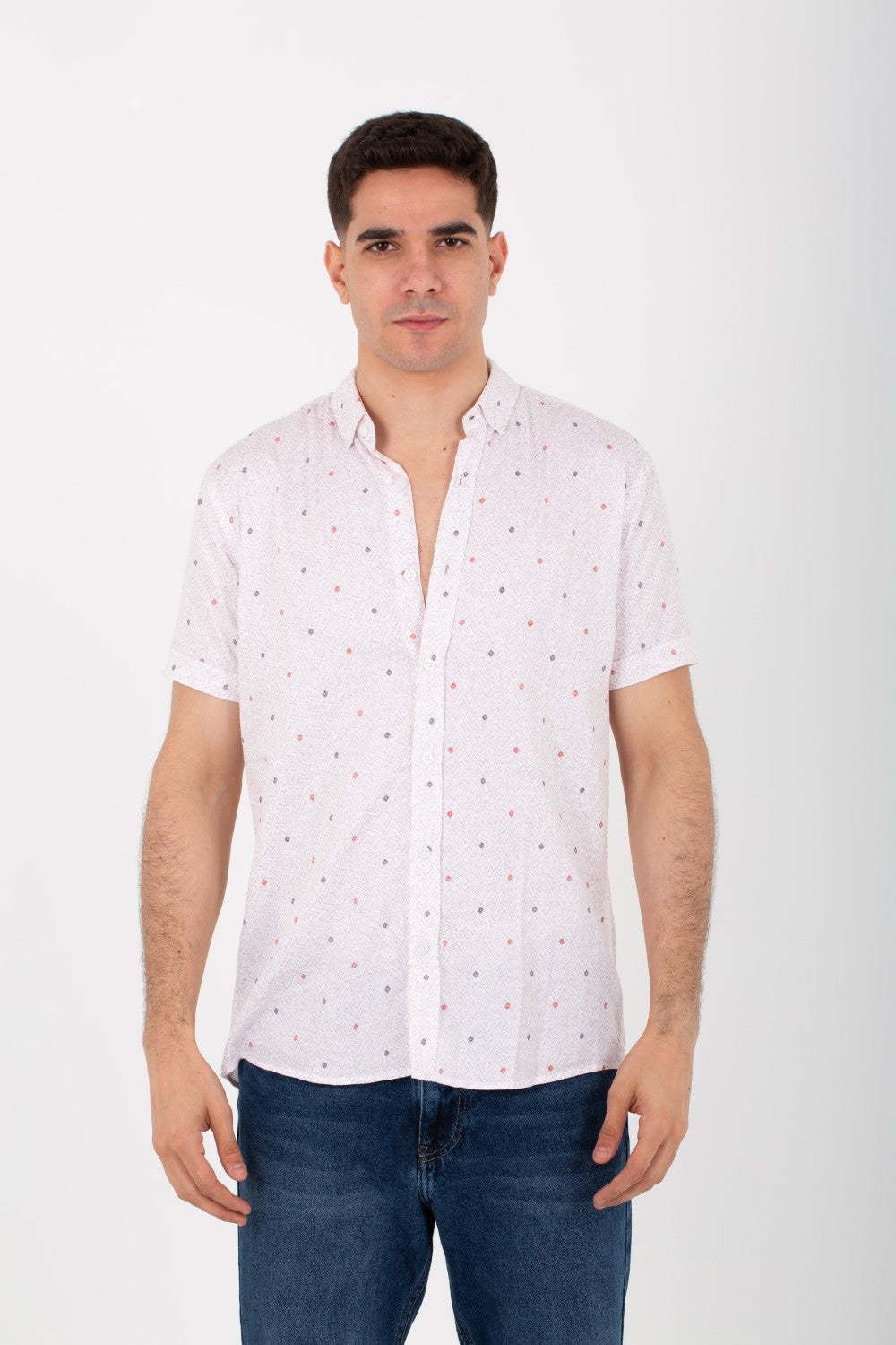 Mens Dotted Half Sleeve Shirt With Collar Poplin Material