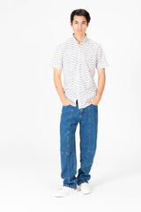 Men's Slim Fit Dotted Poplin Half sleeve Shirt