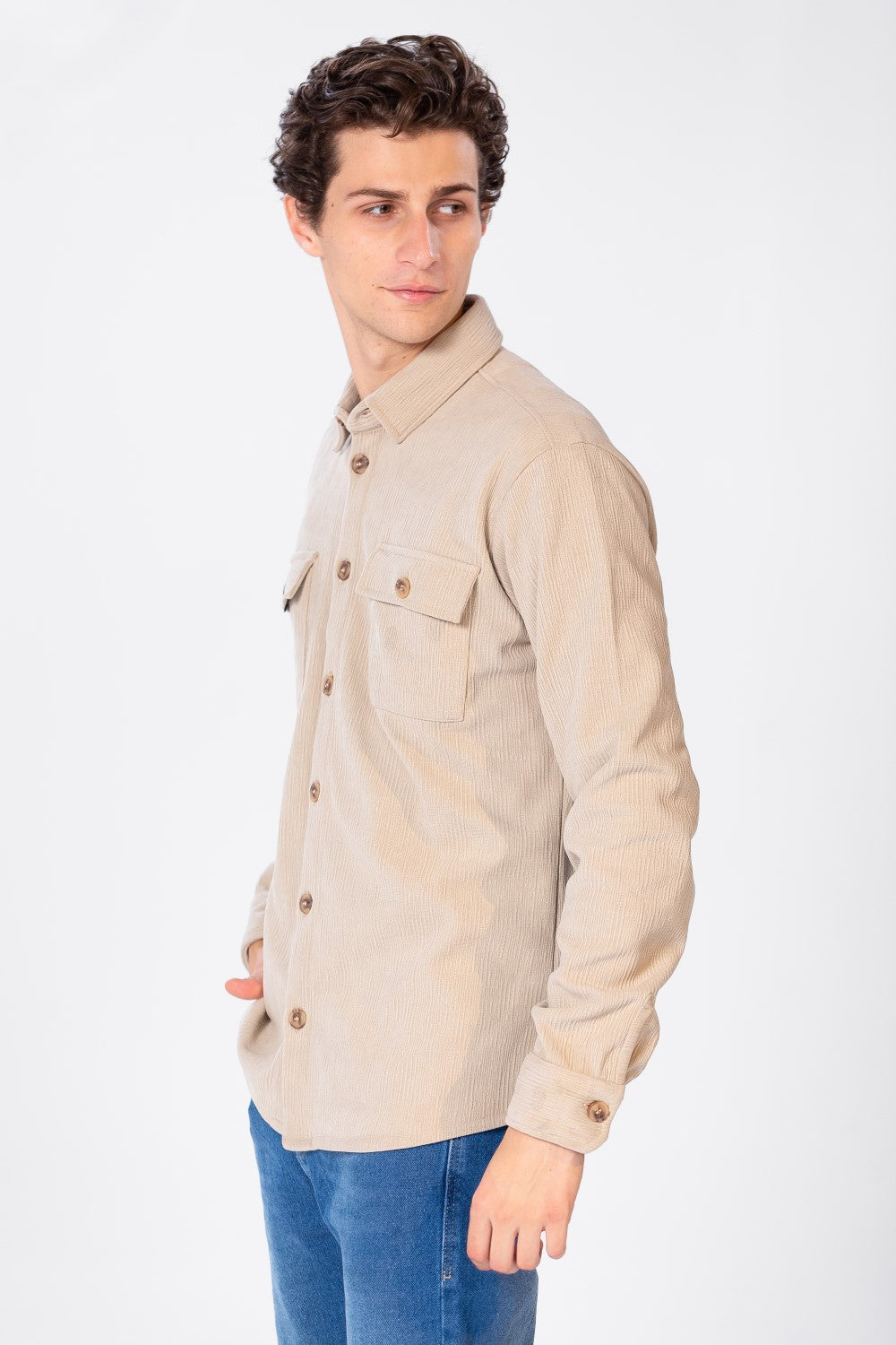 Men's Plain Velvet Shirt With Long Sleeves And Button Front