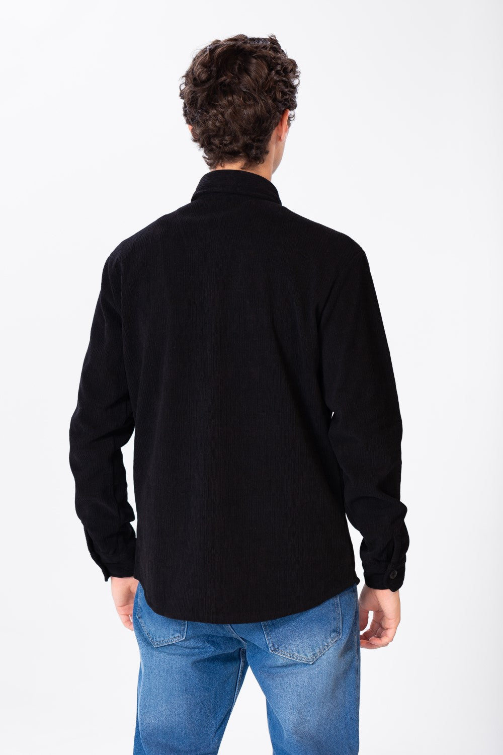 Men's Plain Velvet Shirt With Long Sleeves And Button Front