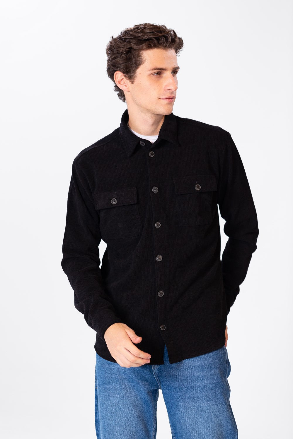 Men's Plain Velvet Shirt With Long Sleeves And Button Front
