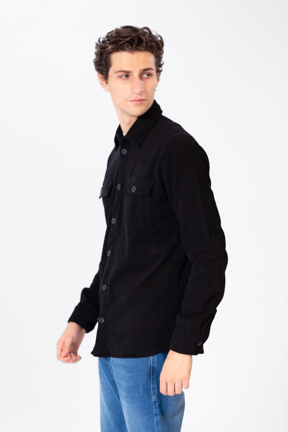Men's Plain Velvet Shirt With Long Sleeves And Button Front