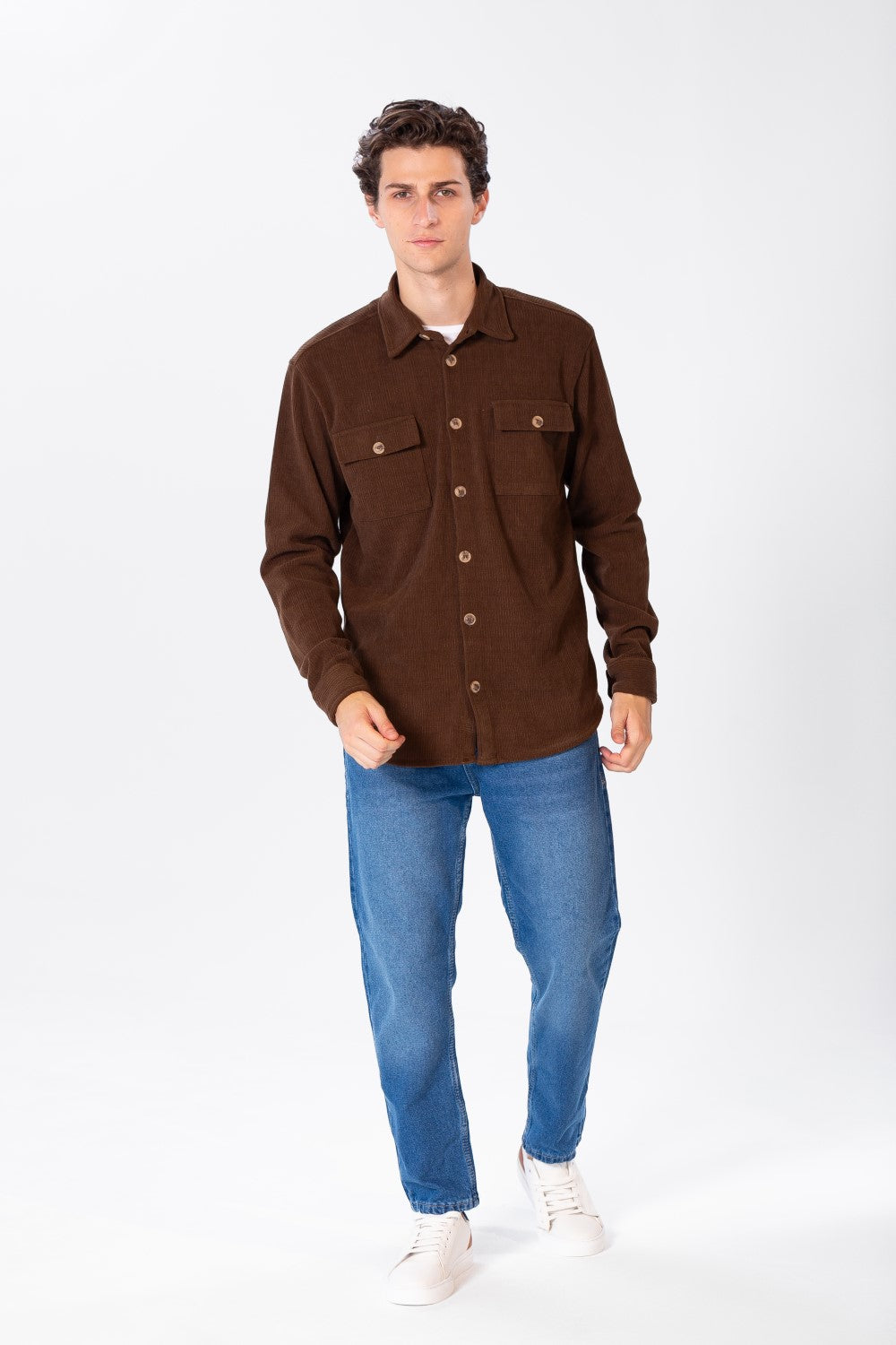 Men's Plain Velvet Shirt With Long Sleeves And Button Front