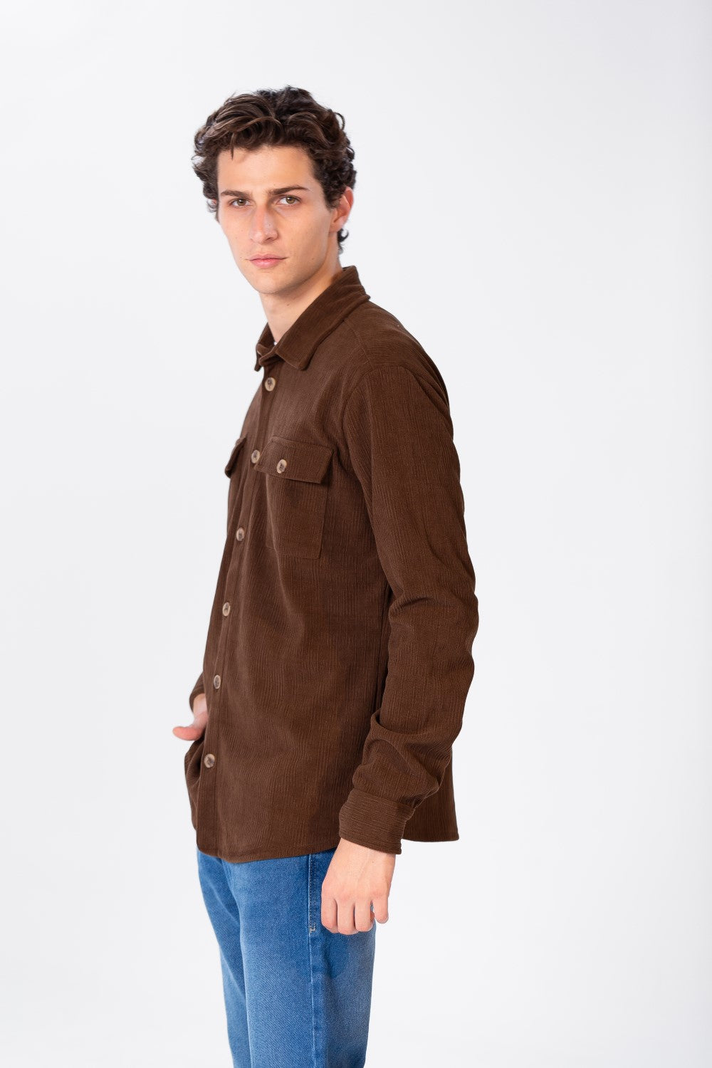 Men's Plain Velvet Shirt With Long Sleeves And Button Front