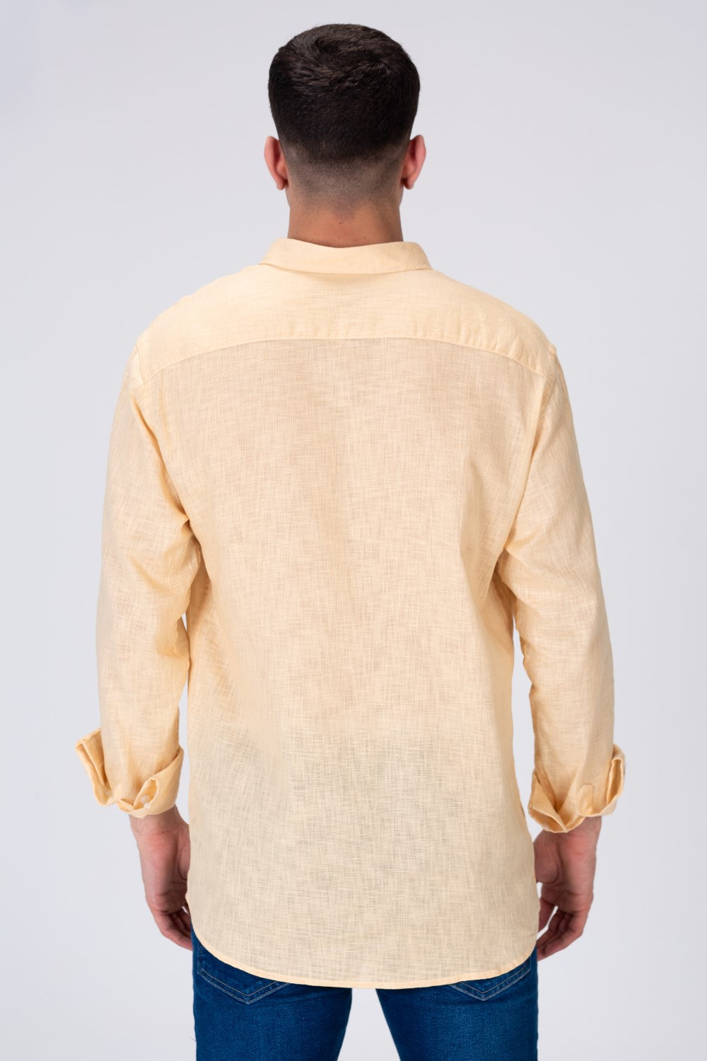 Mens Plain Fit Linen Shirt With Collar And Long Sleeves