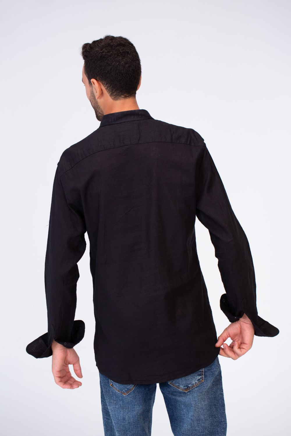 Mens Plain Fit Linen Shirt With Collar And Long Sleeves