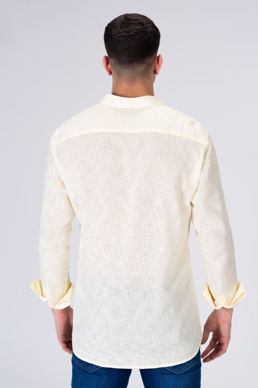 Mens Plain Fit Linen Shirt With Collar And Long Sleeves