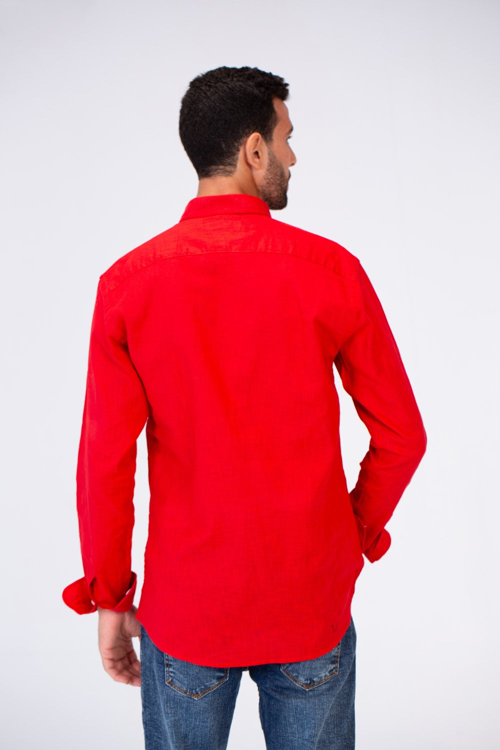 Mens Plain Fit Linen Shirt With Collar And Long Sleeves