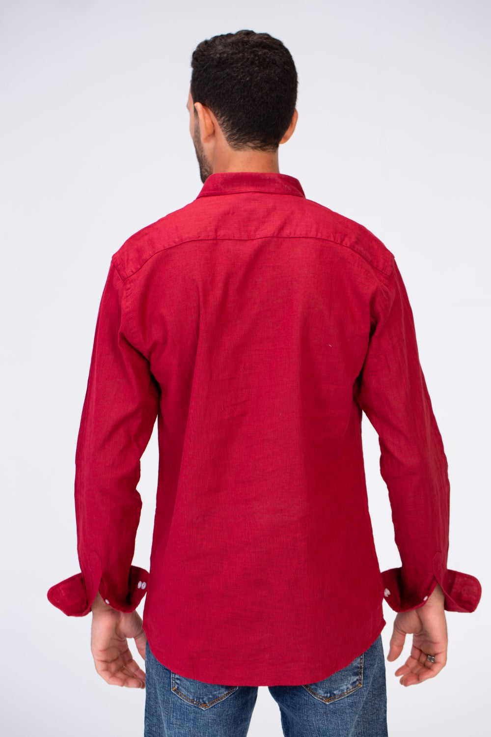 Mens Plain Fit Linen Shirt With Collar And Long Sleeves