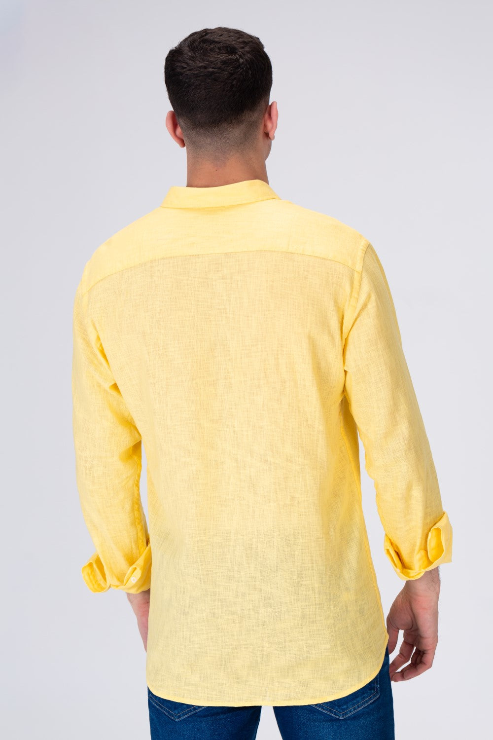 Mens Plain Fit Linen Shirt With Collar And Long Sleeves