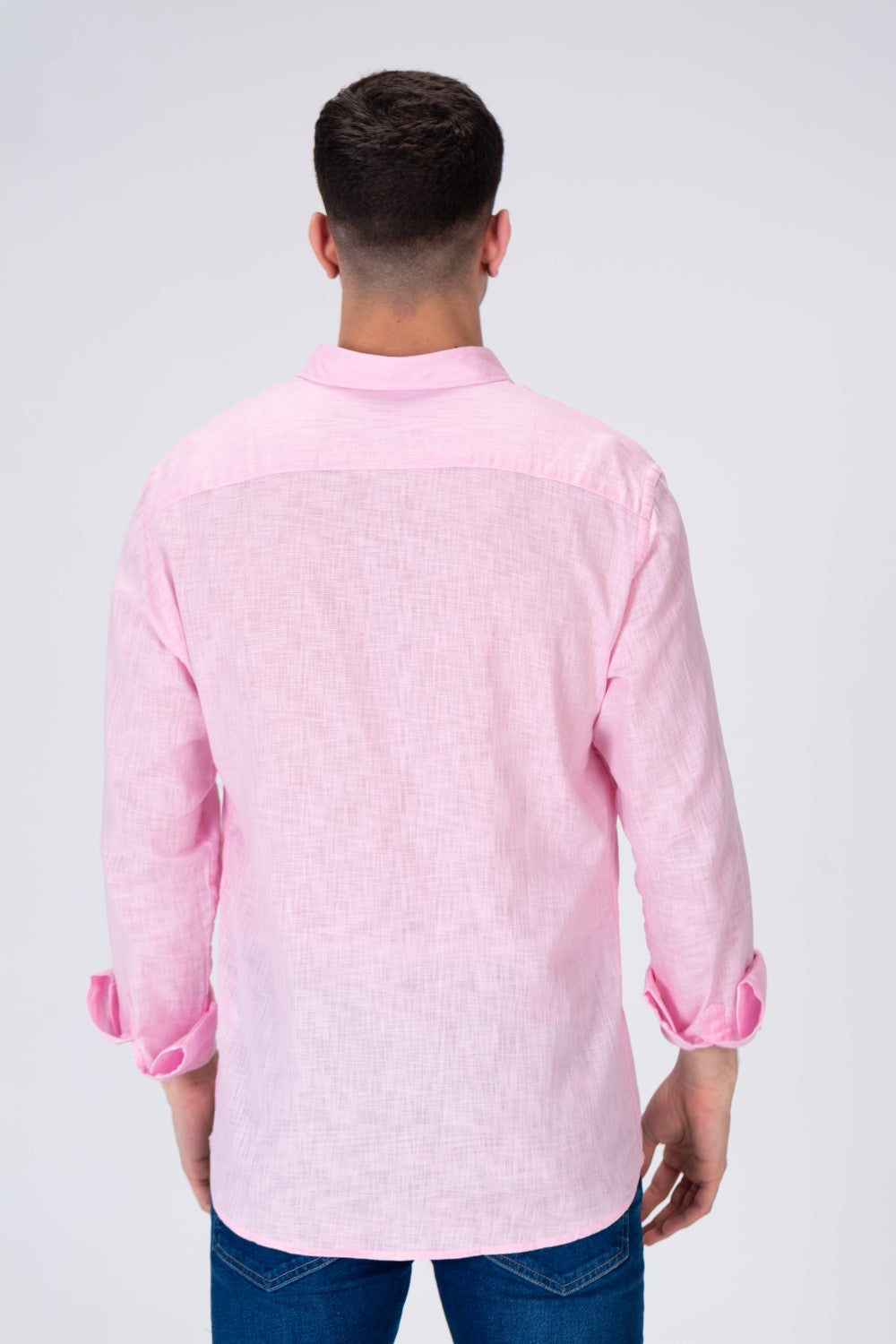 Mens Plain Fit Linen Shirt With Collar And Long Sleeves