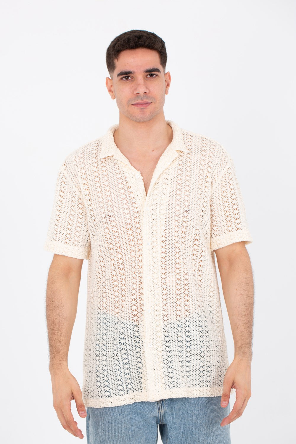 Mens Half Sleeved Slim Fit Transparent Trico Shirt With A New Trendy Cut